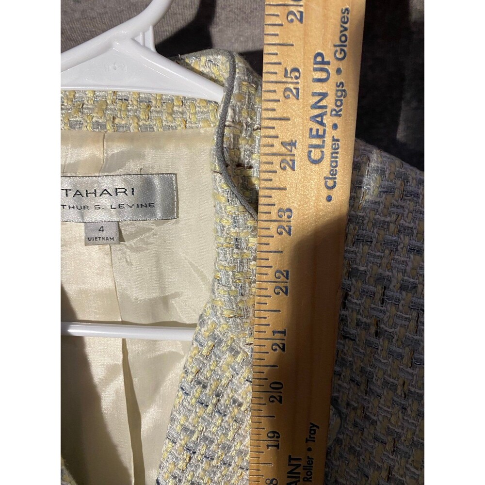 Tahari Arthur S Levine Tweed Blazer Jacket Size 4 Yellow Gray Plaid Piping - Picture 10 of 11